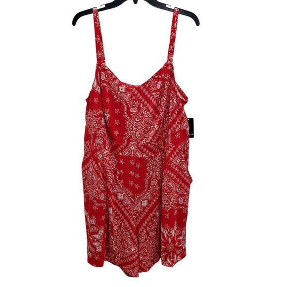 Torrid Supersoft Red White Paisley Bandana Sleeveless V-neck Romper NWT Plus 2 - Picture 1 of 8